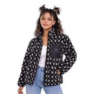 🖤🤍Converse Black and White Patterned Fleece Teddy Full Zip Jacket NWT Size Large